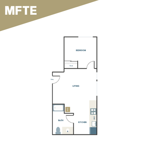 Floor plan for 1 bed, 1 bath, 452 sqft